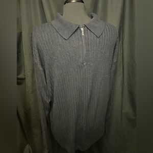 Men’s Black Ribbed Lightweight Sweater Collared Half Zip Size 2XL